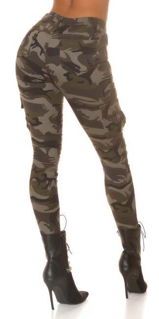 Highwaist Cargo Skinny Jeans in Army Look Camouflage